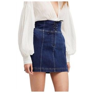 FREE PEOPLE Y2K 90s Women's Femme Corset High Waisted Stretch Denim Skirt Size 4
